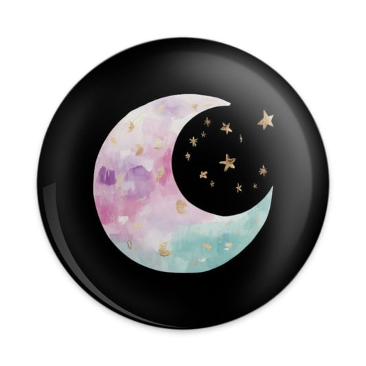 Moon and Stars Pinback Button, Celestial Button, Watercolor Crescent Moon Button, Galaxy Button, Space Button, Kawaii Cute Button - Tawshia
