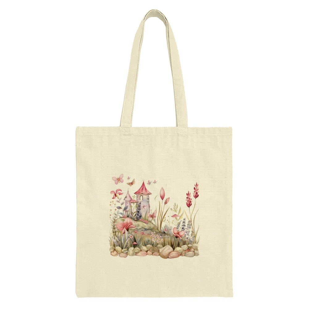 Fairy Tale Castle Tote Bag, Whimsical Illustration, Floral Garden Print, Magical Kingdom, Unique Gift, Fantasy Art, Everyday Bag - Tawshia
