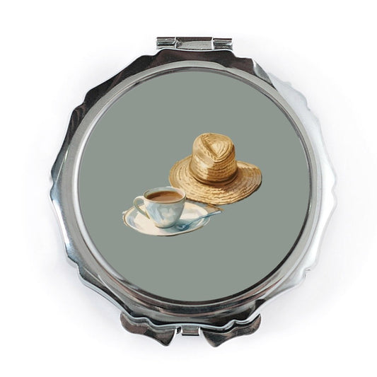 Coffee and Hat Pocket Mirror, Cute Pocket Mirror, Portable Mirror, Makeup Mirror, Travel Mirror, Everyday Carry Mirror, Gift for Her - Tawshia