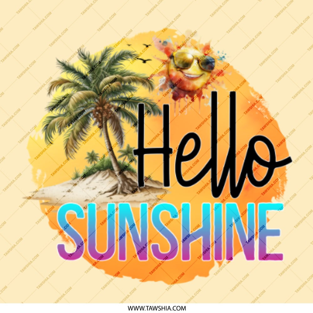 Hello Sunshine Pinback, Tropical Palm Tree Pin, Summer Vibes Pin, Vacation Gift, Happy Sun Badge, Cute Accessory, Beach Lover Gift - Tawshia