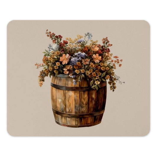 Floral Barrel Mouse Pad, Rustic Flower Bouquet, Unique Computer Accessory, Decorative Desk Mat, Home Office Decor, Gift Idea - Tawshia