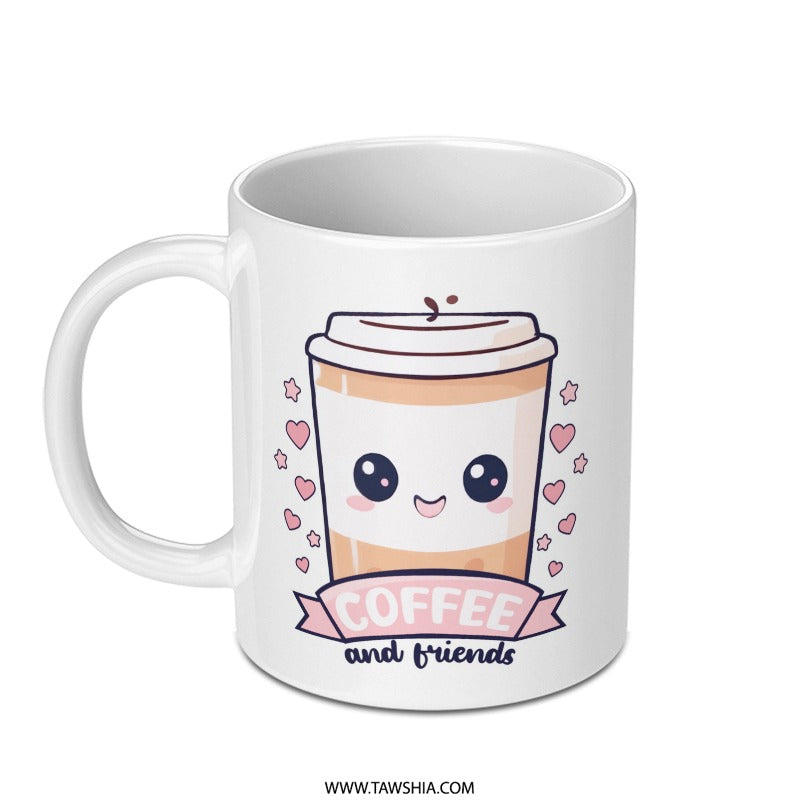 Coffee and Friends Mug, Cute Kawaii Mug, Coffee Lover Gift, Friendship Mug, Unique Coffee Mug, Gift for Best Friend, Drinkware - Tawshia