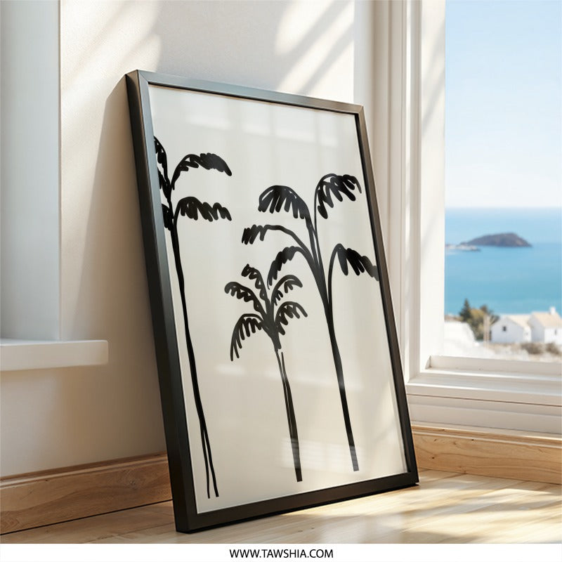 Minimalist Palm Tree Wall Art, Black and White Print, Tropical Decor, Modern Art Print, Simple Home Decor, Scandinavian Wall Art - Tawshia