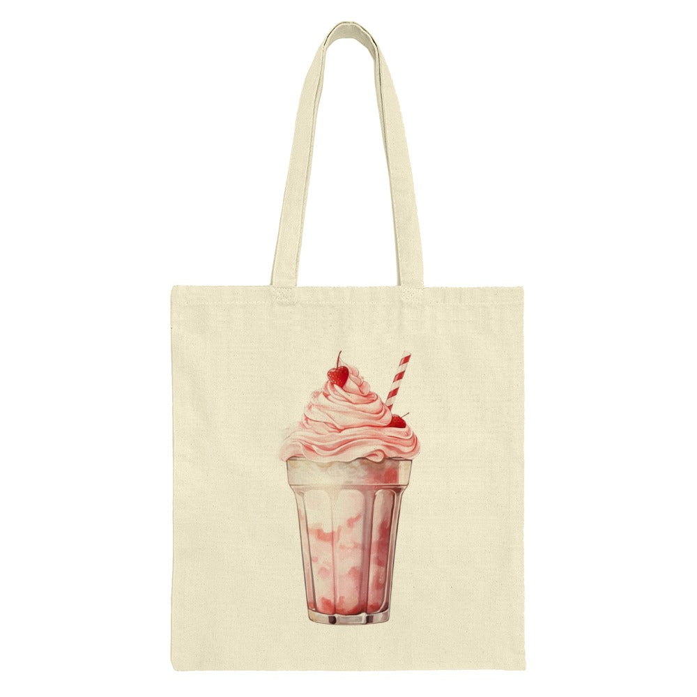 Strawberry Milkshake Tote Bag, Retro Drink Art, Cute Foodie Gift, Whimsical Dessert Bag, Sweet Treat Design, Fun Grocery Bag - Tawshia