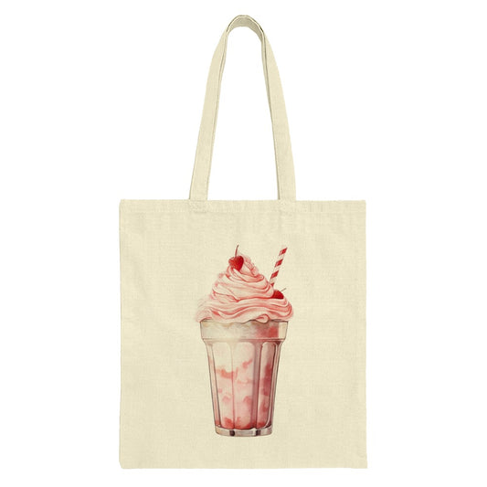 Strawberry Milkshake Tote Bag, Retro Drink Art, Cute Foodie Gift, Whimsical Dessert Bag, Sweet Treat Design, Fun Grocery Bag - Tawshia