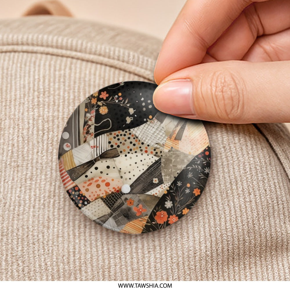 Floral Patchwork Pinback Button, Unique Design Pinback Button, Decorative Pinback Button, Artistic Patchwork Button, Flower Pattern Button - Tawshia