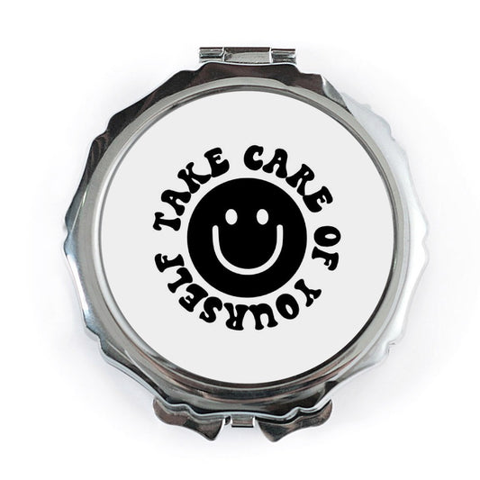 Take Care of Yourself Pocket Mirror, Smiley Face Mirror, Positive Affirmation Gift, Trendy Pocket Mirror, Cute Compact Mirror - Tawshia