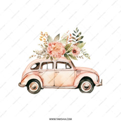 Floral Car Tote Bag, Watercolor Car Art, Unique Tote Bag, Aesthetic Tote Bag, Reusable Shopping Bag, Gift Idea - Tawshia