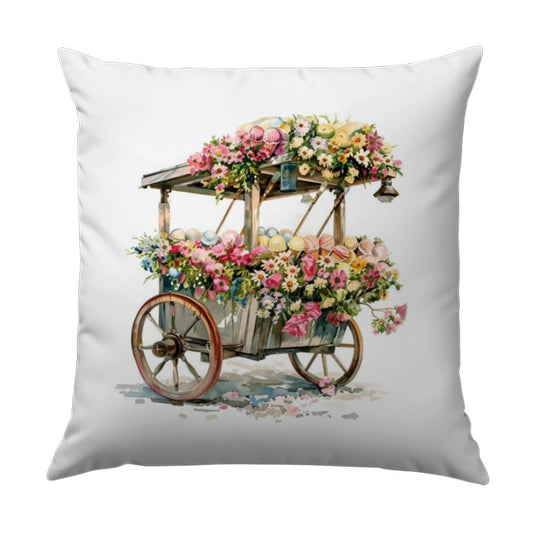 Floral Cart Pillow, Flower Cart Decor, Vintage Cart Throw Pillow, Cottagecore Pillows, Farmhouse Decor, Home Decor Pillow - Tawshia