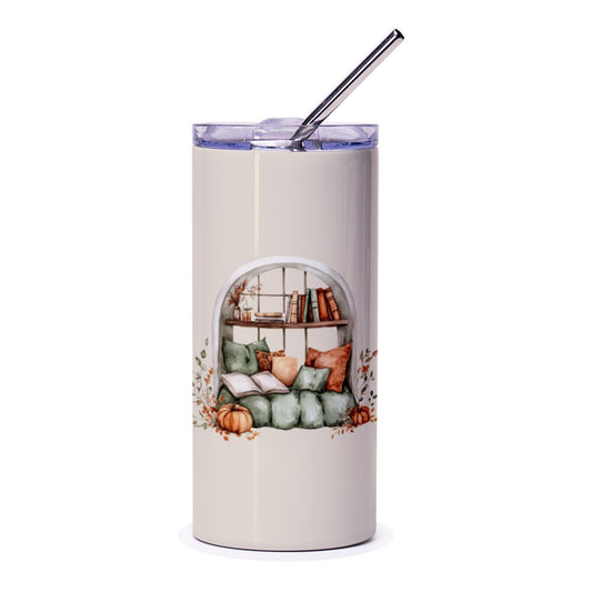 Book Nook Tumbler, Fall Vibes Tumbler, Reading Tumbler, Cozy Tumbler, Autumnal Drinkware, Library Themed Tumbler, Literary Gift - Tawshia