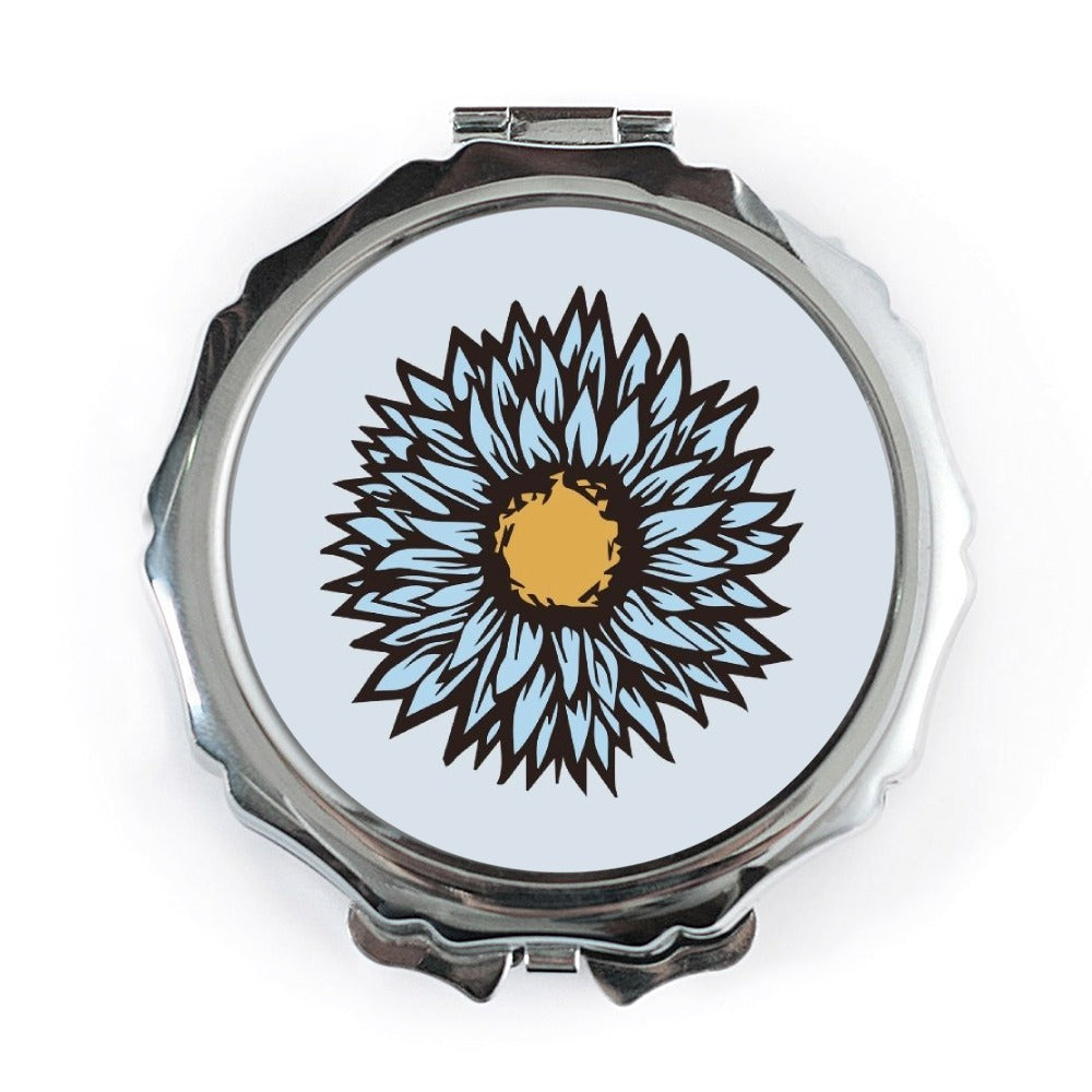 Blue Flower Pocket Mirror, Floral Design Mirror, Cute Compact Mirror, Unique Handbag Mirror, Makeup Mirror, Gift for Her - Tawshia