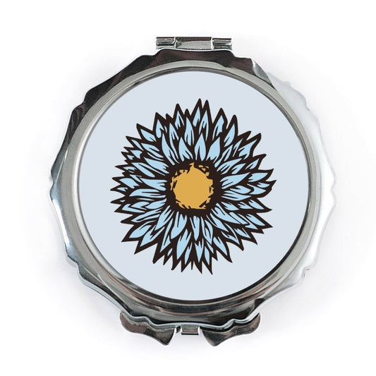 Blue Flower Pocket Mirror, Floral Design Mirror, Cute Compact Mirror, Unique Handbag Mirror, Makeup Mirror, Gift for Her - Tawshia