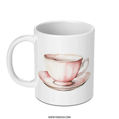 Pink Teacup Mug, Watercolor Coffee Mug, Tea Lover Gift, Pretty Mug, Drinkware, Unique Mug, Kitchen Decor, Cup and Saucer, Elegant Mug - Tawshia