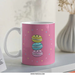 Kawaii Macaron Mug, Cute Food Mug, Pastel Mug, Pink Coffee Mug, Dessert Lover Gift, Colorful Mug, Stacked Macarons, Unique Mug Design - Tawshia