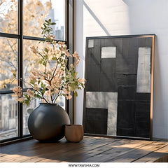 Abstract Geometric Wall Art, Black and Silver Painting, Modern Wall Decor, Contemporary Art Print, Minimalist Art, Living Room Art (134) - Tawshia