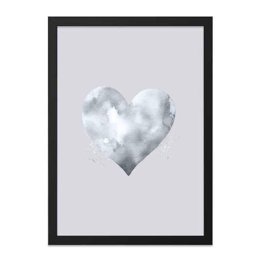 Silver Watercolor Heart Wall Art, Minimalist Home Decor, Modern Heart Print, Grey Love Symbol, Abstract Wall Hanging, Trendy Room Art - Tawshia