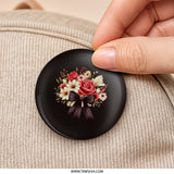 Floral Bouquet Pinback Button, Roses Daisies Button, Ribbon Bow Flower Button, Elegant Flower Pin Button, Floral Gift Pinback - Tawshia