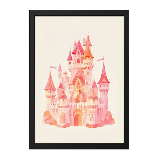 Pink Castle Wall Art, Watercolor Castle Print, Fantasy Castle Decor, Princess Castle Artwork, Girls Room Decor, Fairytale Castle Art - Tawshia