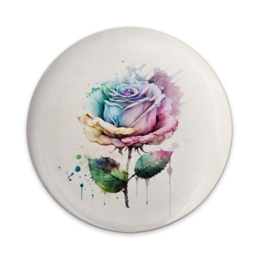 Rainbow Rose Pinback Button, Floral Button Badge, Watercolor Flower Pin, Unique Accessory, Cute Pin, Colorful Button, Gift Idea - Tawshia