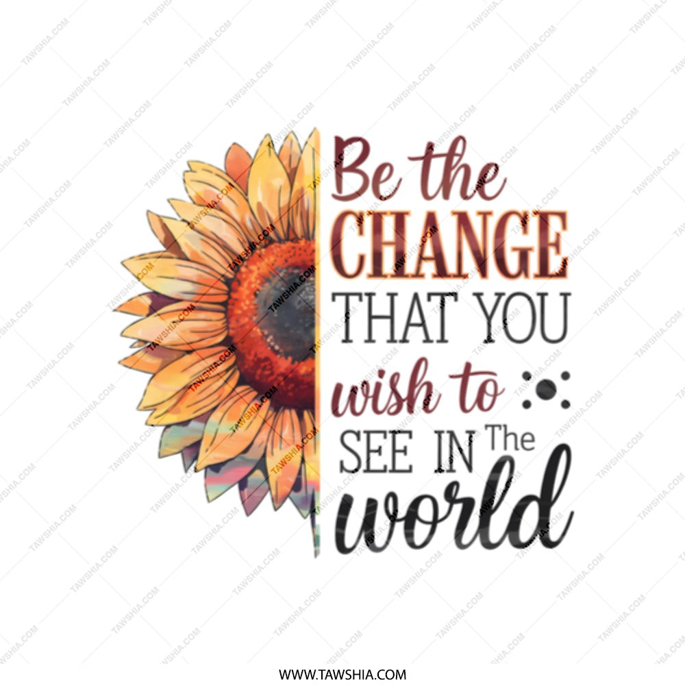 Sunflower Tote Bag, Inspirational Quote Tote, Be The Change, Trendy Carryall, Motivational Gift, Aesthetic Handbag - Tawshia