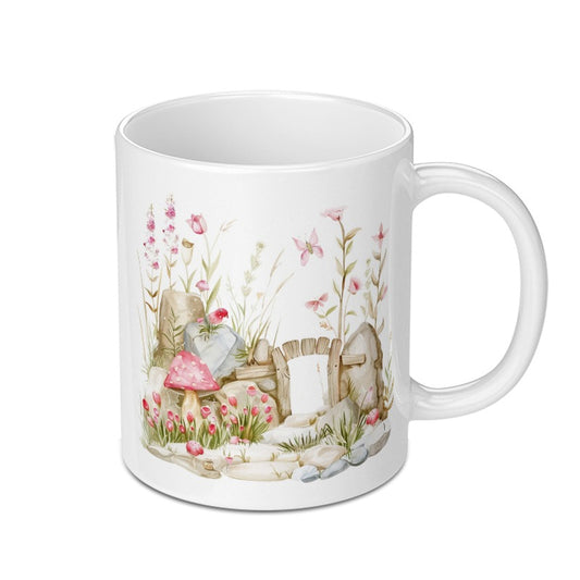 Mushroom House Mug, Fairy Garden Mug, Floral Mug, Cottagecore Gift, Whimsical Mug, Gift for Her, Nature Lover Gift, Coffee Mug - Tawshia