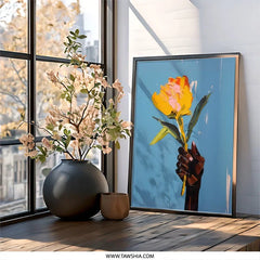 Floral Wall Art, Flower Painting, Hand Holding Flower, Modern Wall Decor, Statement Art Print, Trendy Wall Art, Gift Idea - Tawshia