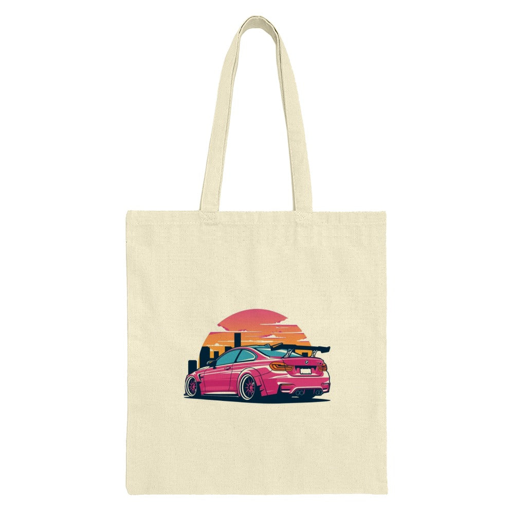 Pink BMW Car Tote Bag, Sunset Design Tote, Automotive Gift Idea, Car Enthusiast Tote, Stylish Everyday Bag, Trendy Shoulder Bag - Tawshia