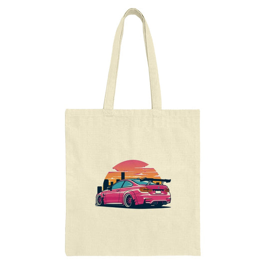 Pink BMW Car Tote Bag, Sunset Design Tote, Automotive Gift Idea, Car Enthusiast Tote, Stylish Everyday Bag, Trendy Shoulder Bag - Tawshia