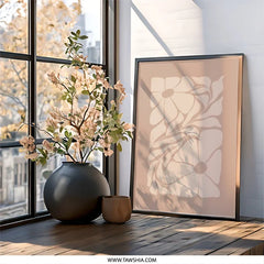 Beige Floral Wall Art, Neutral Tone Print, Modern Flower Art, Minimalist Botanical Decor, Aesthetic Room Decor, Abstract Floral Print - Tawshia