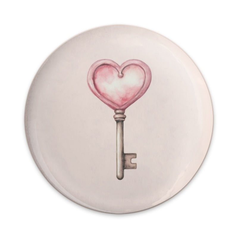 Heart Key Pinback Button, Cute Heart Key Button, Heart Key Design, Watercolor Heart Key, Unique Heart Pin Button, Gift Idea - Tawshia