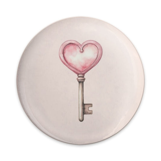 Heart Key Pinback Button, Cute Heart Key Button, Heart Key Design, Watercolor Heart Key, Unique Heart Pin Button, Gift Idea - Tawshia