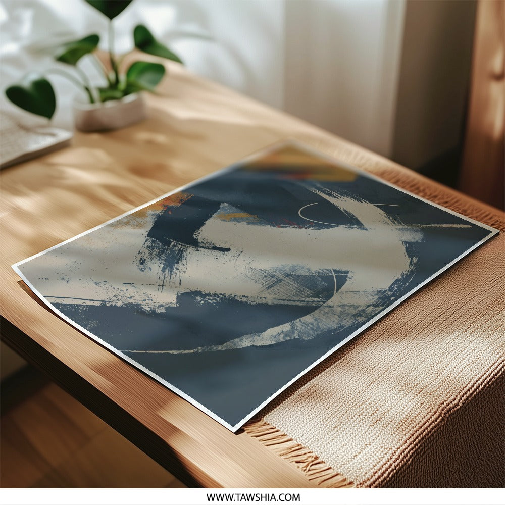Abstract Art Photographic Print, Modern Wall Decor, Navy Blue Beige Art, Contemporary Home Decor, Living Room Art, Gift Idea - Tawshia