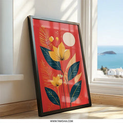 Floral Wall Art Print, Botanical Illustration, Modern Flower Art, Retro Style Plant Decor, Tropical Leaf Art Print, Home Decor Wall Art - Tawshia