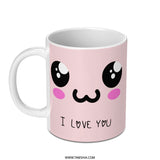 Cute Kawaii Mug, I Love You Mug, Anime Style Mug, Gift For Her, Valentine Gift, Anniversary Gift, Cartoon Face Mug, Pink Mug, Coffee Mug - Tawshia