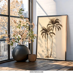 Sepia Palm Trees Wall Art, Tropical Print Decor, Beach House Artwork, Neutral Tone Palms, Coastal Home Decor, Botanical Wall Art - Tawshia