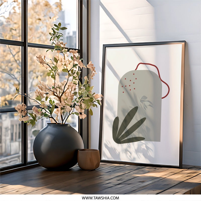 Abstract Plant Wall Art, Modern Minimalist Print, Botanical Wall Decor, Geometric Art Print, Contemporary Art, Home Decor, Wall Hanging - Tawshia