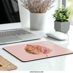 Autumn Leaf Mouse Pad, Fall Decor, Pink Background, Nature Inspired, Desk Accessory, Office Gift, Unique Mousepad, Home Office, Gaming - Tawshia
