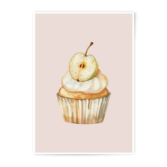 Pear Cupcake Photographic Prints, Watercolor Food Art, Kitchen Decor, Dessert Wall Art, Printable Wall Decor, Sweet Treat Prints - Tawshia