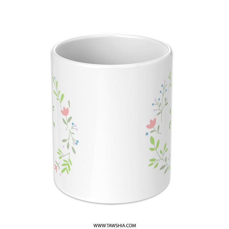 Arabic Calligraphy Mug, Floral Wreath, Mothers Day Gift, Mother In Arabic, Arabic Mom Mug, Best Mom Ever, Customized Coffee Mug - Tawshia