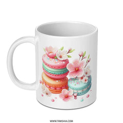 Macaron Mug, Floral Mug, Flower Mug, Coffee Mug, Tea Mug, Gift Mug, Dessert Mug, Pastel Colors, Pretty Mug, Sweet Treats Mug - Tawshia