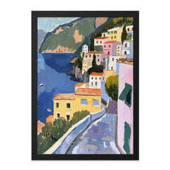 Coastal Village Wall Art, Mediterranean Homes Print, Italy Landscape Painting, Colorful European Architecture Artwork, Seaside Town Scene - Tawshia