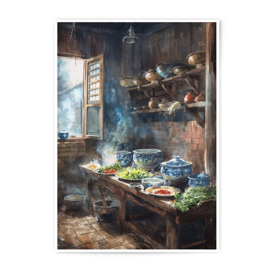 Rustic Kitchen Photographic Print, Vintage Cooking Art, Farmhouse Decor, Cozy Interior Scene, Printable Kitchen Wall Art - Tawshia