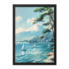 Mount Fuji Wall Art, Japan Landscape Print, Sailboats Painting, Asian Scenery Poster, Lake Painting, Mountain Wall Decor - Tawshia