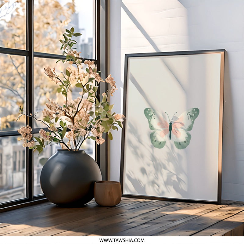Pastel Butterfly Wall Art, Minimalist Butterfly Print, Modern Insect Decor, Delicate Butterfly Illustration, Nursery Wall Art - Tawshia