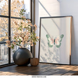 Pastel Butterfly Wall Art, Minimalist Butterfly Print, Modern Insect Decor, Delicate Butterfly Illustration, Nursery Wall Art - Tawshia