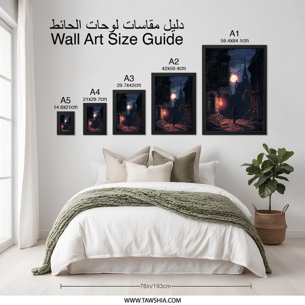 Pixel Art Wall Decor, Gothic Town Print, Dark Fantasy Art, Moonlight Scene, Atmospheric Wall Art, Gothic Decor, Video Game Inspired - Tawshia