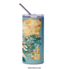 Floral Tumbler, Teal and Gold Flowers Tumbler, Watercolor Flower Tumbler, Floral Design, Gifts for Her, Stylish Tumblers, Travel Tumbler - Tawshia