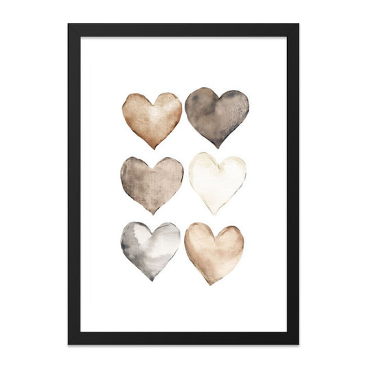 Neutral Tone Hearts Wall Art, Watercolor Hearts Print, Earth Tone Heart Decor, Minimalist Heart Wall Art, Modern Home Decor - Tawshia