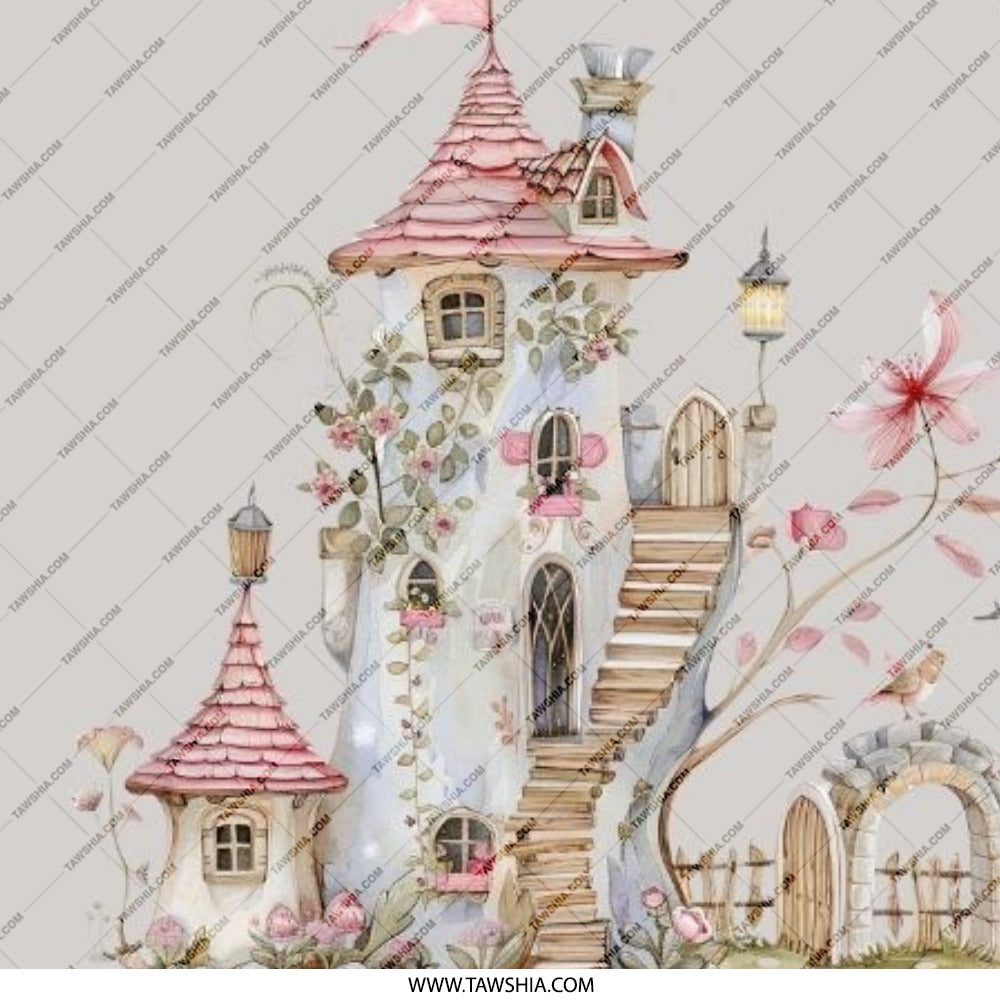Fairy Castle Pinback Button, Watercolor Fantasy House Badge, Magical Kingdom Pin, Whimsical Gift Idea, Storybook Charm - Tawshia