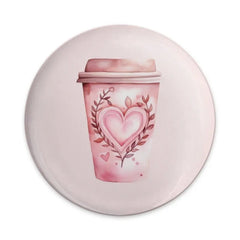 Pink Coffee Cup Pinback Button, Watercolor Heart Pin Badge, Cute Aesthetic Button, Valentine's Day Gift, Coffee Lover Gift - Tawshia